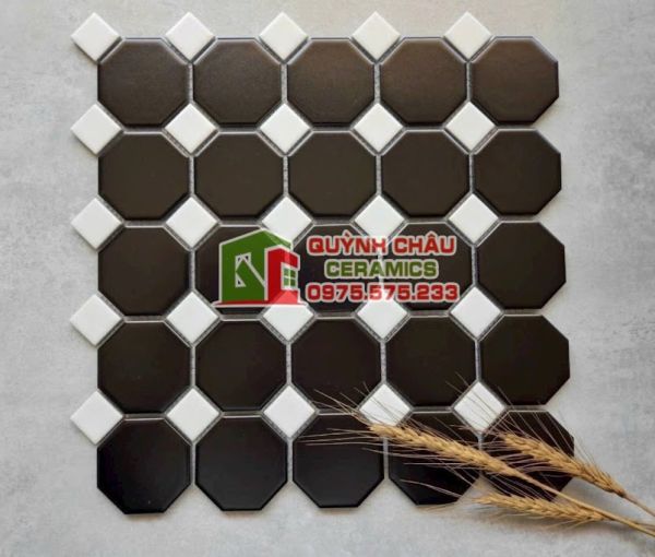 Gạch vỉ mosaic trang trí bát giác đen mờ Gạch vỉ mosaic trang trí bát giác đen mờ