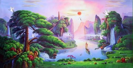 Tranh gạch giá rẻ phong cảnh thác núi non trùng điệp