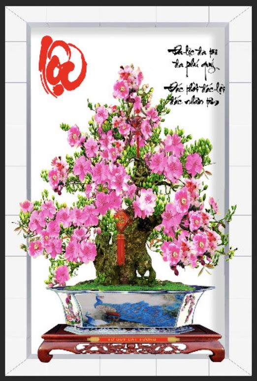 Tranh kính cây hoa đào chữ lộc