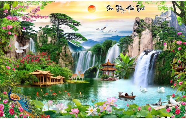 Tranh kính cường lực cảnh sơn thuỷ hữu tình Tranh kính cường lực cảnh sơn thuỷ hữu tình