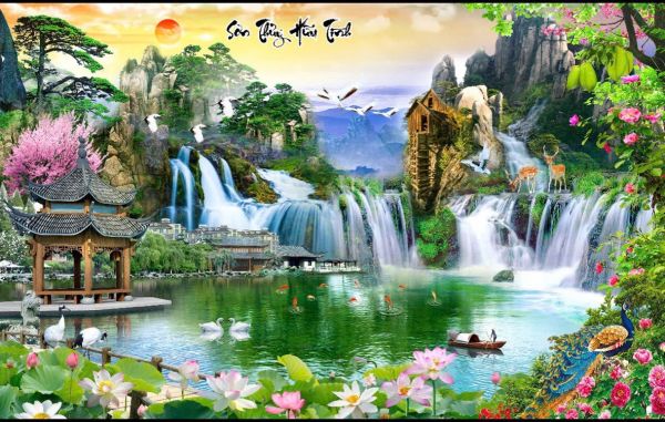 Tranh kính phong cảnh sơn thuỷ hữu tình Tranh kính phong cảnh sơn thuỷ hữu tình